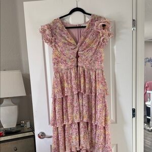 Astr Pink Floral Tiered Midi Dress